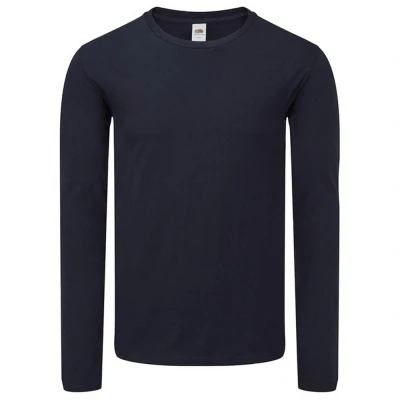 Image of Fruit of the Loom Mens R Long Sleeved T Shirt (Deep Navy) Blue Cotton Size Small