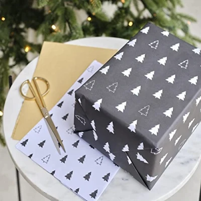 Image of Ginger Ray Contemporary Black &amp; White Tree Wrapping Christmas Paper, Pack of 3, BWC 105