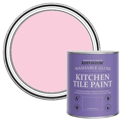 Image of Rust Oleum Pink Water Resistant Kitchen Tile Paint in Gloss Finish My Husband Said No 750ml