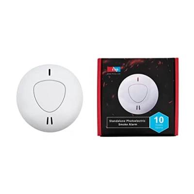 Image of fxo Standalone Optical Smoke Alarm Detector with 10 Year Tamper Proof Battery &amp; Loud for Kitchen, Home, Office Garage Easy to Install, No Wire Installation