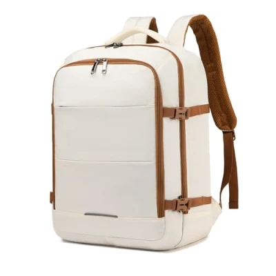 Image of Kono Cabin Travel Backpack 45 x 36 20 cm Easyjet Luggage Bag Laptop Weekend Duffel 30L (Beige/Brown)
