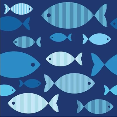 Image of 20 Napkins, 3 ply, 1/4 fold, 33 cm x cm, &quot;Blue Fish&quot;, Papstar 86371