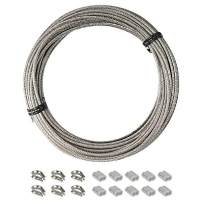 Image of YEYIT 17Pcs Cable Rope Kit 10M Heavy duty 304 Stainless Steel PVC Coated Wire Rope, Aluminum Crimp Sleeve and Thimble, Outdoor String Lamp Light Suspension, Gardening cord, Railing Decoration