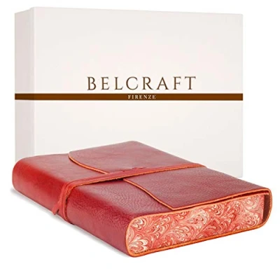 Image of Venezia Romantica Large Leather Bound Journal, Writing Notebook, Travel Diary &amp; Notepad, Gift Idea for Man Woman, Including Box, A5 (15x21 cm) Red