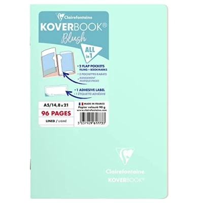 Image of Clairefontaine Ref 961773C Koverbook Blush Stapled Notebook (48 Sheets) A5 Size, Lined Ruling, 90gsm Brushed Vellum Paper, Pastel Polypro Cover Mint