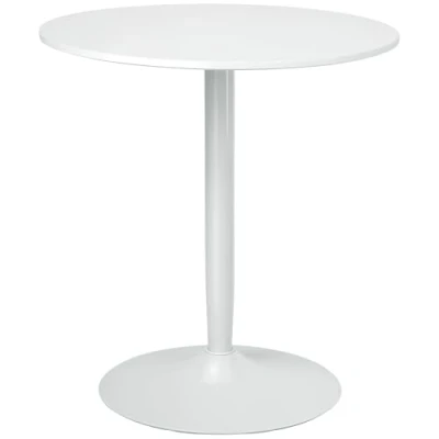 Image of HOMCOM Round Dining Table, Modern Kitchen Table with Steel Base, Non slip Foot Pad for Living Room, White