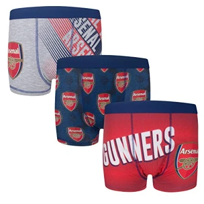 Image of Arsenal FC Official Football Gift 3 Pack Boys Boxer Shorts Red 11 12 Years