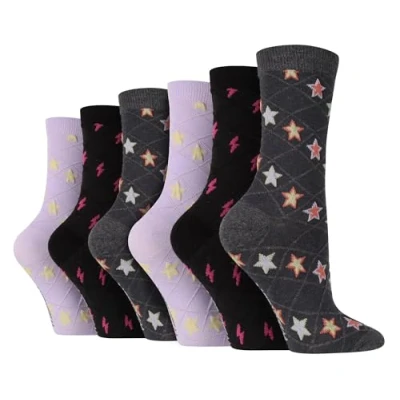 Image of WILDFEET 6 Pair Multipack Ladies Autumn Socks Cute Novelty Design Knitted Boot (4 8, Stars)
