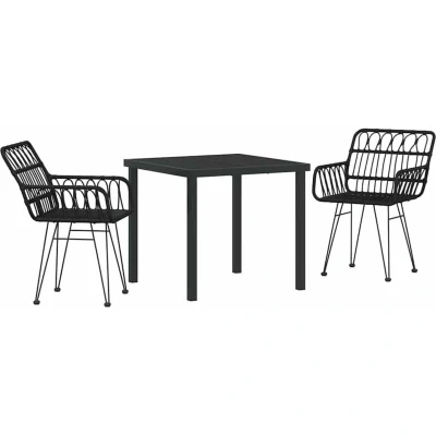 Image of vidaXL 3 Piece Garden Dining Set Black Poly Rattan