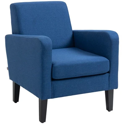 Image of HOMCOM Modern Armchair with Rubber Wood Legs, Upholstered Accent Chair, Single Sofa for Living Room, Bedroom, Blue