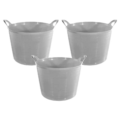 Image of Set of 3 27 Litre Flexi Tub Versatile Multi Purpose Flexible Rubber Storage Container Bucket (Grey)