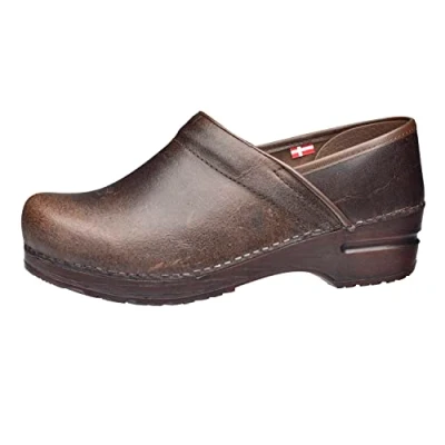 Image of Sanita Professional Vintage Closed Clog Original Handmade Flexible Leather for Women, Size: 8 UK, Antique Brown