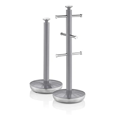 Image of Swan SWKA1054GRN Retro Towel Pole and Mug Tree, Grey