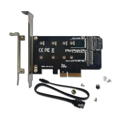 Image of Valuegist Dual M.2 PCIE Adapter for SATA or NVME SSD, SSD (m Key) and (b 2280 2260 2242 2230 to PCI e 3.0 x 4 Host Controller Expansion Card (MKeyBkey)