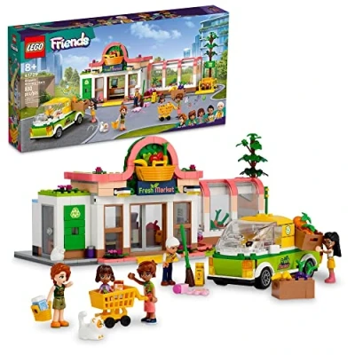 Image of LEGO Friends Organic Grocery Store 41729, Supermarket Toy Shop for Girls and Boys 8 Plus Years Old, Playset with Truck &amp; 4 Mini Dolls