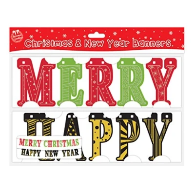 Image of 2 Festive Banners &#039;Merry Christmas&#039; and &#039;Happy New Year&#039; with Ribbon for Hanging By Tallon