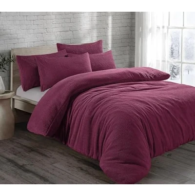 Image of LSU Teddy Fleece Duvet Cover Super Soft Warm Bedding Set Single Double King Quilt (plum, King)