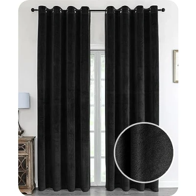 Image of BEAUTEX Velvet Blackout Curtain with Eyelets 140 x 175 cm (Width cm, Height Black)