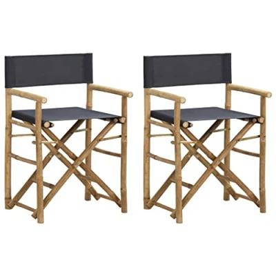 Image of vidaXL Folding Director&#039;s Chairs Sturdy Bamboo Material &amp; 100% Polyester Fabric Dark Grey Modern Style for Garden, Patio Easy Storage Transport