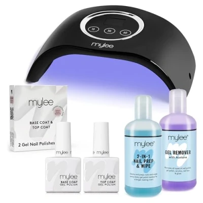 Image of Mylee 15 Seconds Cure Convex Curing® LED Gel Polish Nail Drying Lamp KIT, 3 Curing Cycle, Compatible With All Polish, Kit incl. MYGEL Top &amp; Base Coat, Prep + Wipe, Remover (Black Lamp)