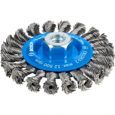 Image of Bosch 1x PRO Steel Longlife Wire Wheel, Knotted for Small Angle Grinder and M14 Thread (for Steel, Ø 115 mm, Professional Accessory Grinder)