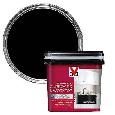 Image of V33 Renovation Cupboard &amp; Worktop Paint Quartz Black 750ml No Undercoat Durable Finish High Resistance To Water, Stains Scratches Washable Resistant Cleaning Products