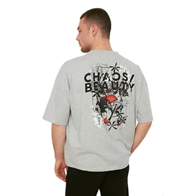 Image of Trendyol Man Young Oversize Basic Crew Neck Knit T Shirt Gray