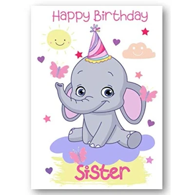 Image of Second Ave Sister Children&#039;s Kids Elephant Birthday Card For Her Greetings
