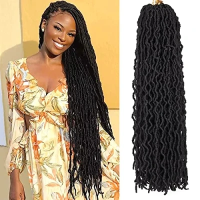 Image of 1 Packs Faux Locs Crochet Hair 36 Inch, Wavy Locs, Short Nu Dreadlocks Goddess (20 Roots/Pack) #1B