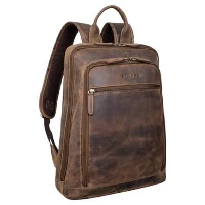 Image of STILORD &#039;Watson&#039; Laptop Backpack 15.6 inch Leather Daypack Large Vintage Rucksack Bag Business Office Bags XL in Genuine Leather, Colour:Calais Brown