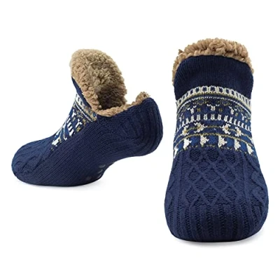 Image of CityComfort Slipper Fluffy Socks for Women Men Heat Holding Sock Knitted Wool Sherpa Fuzzy Bed Slippers One Size Non Slip (Navy)