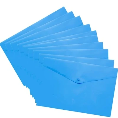 Image of eco A4+ 50% Recycled Transparent Press Stud Popper Wallet, Plastic Folders (Pack of 10), Blue, eco035BLUEx2