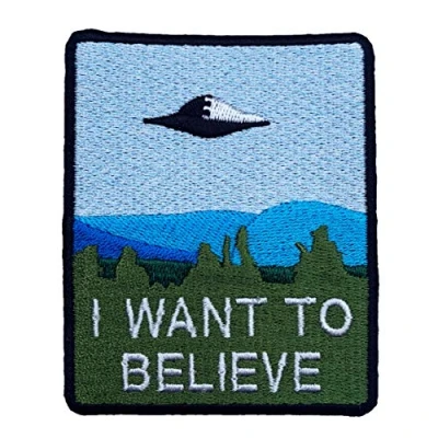 Image of I Want to Believe Patch (9 cm) Embroidered Iron or Sew Badge Retro Souvenir DIY Costume X Files Poster Alien Extra Terrestrial Flying Saucer Space Ship
