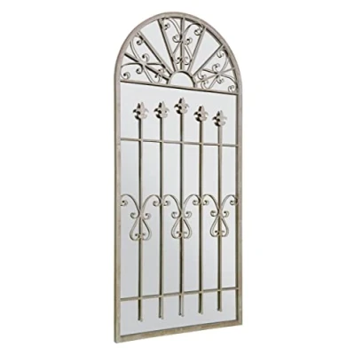 Image of MirrorOutlet New Large Gothic Designed Arched Stone Coloured Outside Garden Wall Mirror 4ft7 x 2ft2 140cm 65cm, Ivory, GMA026