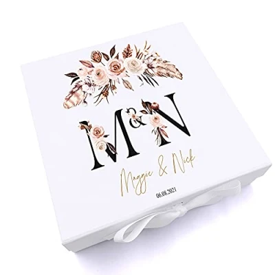 Image of ukgiftstoreonline Personalised Boho Style Black Text Wedding Keepsake Memory Box Gift (Large)