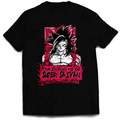 Image of Training to Go Super Saiyan T Shirt Gym Fitness Birthdays Gifts Presents Anime Twin Needle Collar 100% Combed Ringspun Cotton High Stitch Density Extreme Comfort (3XL, Black)