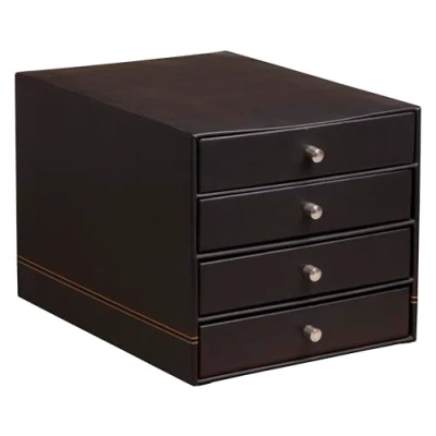 Image of RHODIA 118866C Black 4 Drawer File Organizer 24.8 x 32.7 22.8 cm Orange Saddle Stitching Faux Leather Exterior Rhodiarama Home Office Collection Organization &amp; Designer Storage