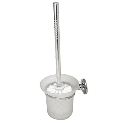 Image of Uinfhyknd Chrome Round Wall Mounted Toilet Brush and Frosted Glass Holder