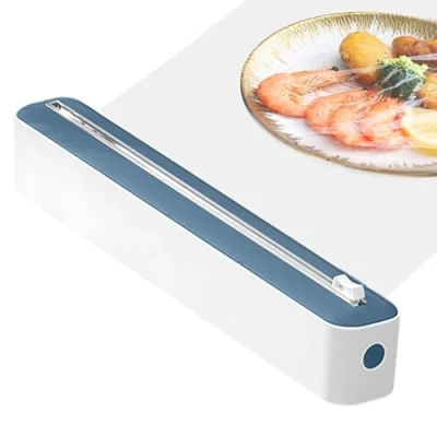 Image of Cling Film Dispenser and Cutter 2 in 1 Wrap Clingfilm with Tin Foil Cutte Kitchen Roll Holder for Home (Blue)