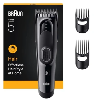 Image of Braun Hair Clipper Series 5, +3 Styling Tools, Lifetime Sharp Blade, 17 Lengths, Memory Lock, 50 Min Runtime, Washable, HC5530, Black