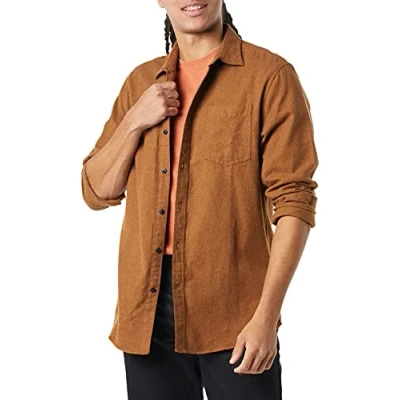Image of Amazon Essentials Men&#039;s Long Sleeve Flannel Shirt (Available in Big &amp; Tall), Toffee Brown, S