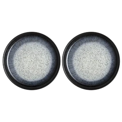 Image of Denby Halo Coupe Medium Plates Set of 2 Reactive Glaze Dishwasher Microwave Safe Crockery 21cm Black, Grey Ceramic Stoneware Tableware Chip &amp; Crack Resistant