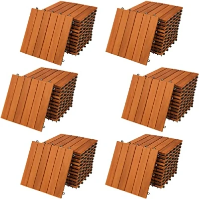 Image of CASARIA® 66x Wooden Acacia Decking Tiles 30x30cm Cuttable Interlocking System Drainage Garden Balcony Patio Click Lock In Flooring Deck FSC Certified Wood 66