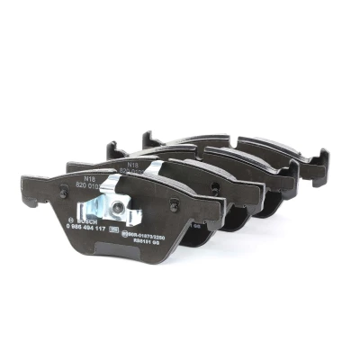 Image of 34112288856, 34116771972, 34116777772 Brake pad set BOSCH 0 986 494 117 Low Metallic with piston clip, anti squeak plate BMW: 3 Saloon