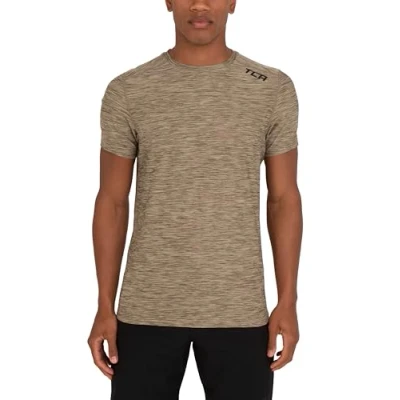 Image of TCA Galaxy 4D Stretch Mens Gym, Running, Training T Shirt Gym Tops for Men, Running Top Lightweight Breathable Moisture Wicking Quick Dry Tshirt Khaki, XL
