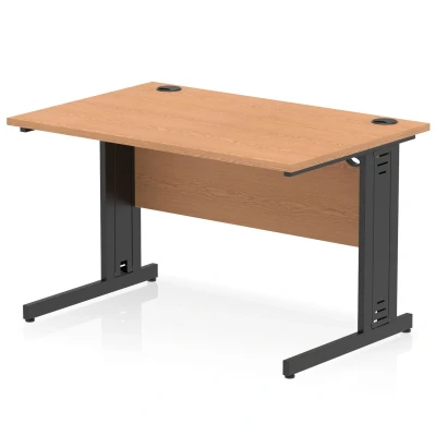 Image of Impulse 1200x800mm Straight Desk Oak Top Black Cable Managed Leg