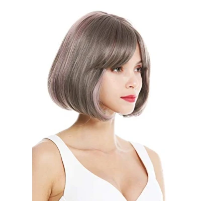 Image of wig ME UP 182001 1718/3627 women&#039;s quality short bob long sleek waved tips fringe brown blonde grey purple highlights