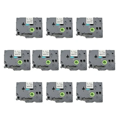 Image of Fassport 10 Pack Black on White Extra Strength Adhesive Label Tape Compatible for Brother P Touch TZ S231 TZe 12mm 1/2&quot;