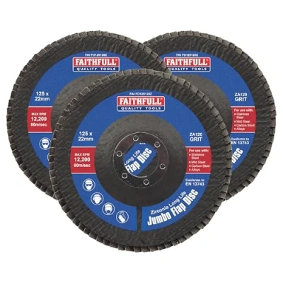 Image of Faithfull Zirconia Abrasive Jumbo Flap Disc 125 x 22mm 120 Grit (Pack of 3)