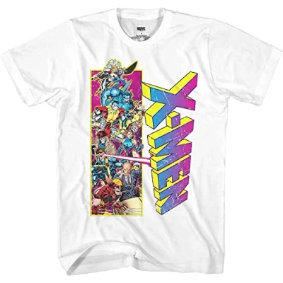 Image of Marvel X Men Men&#039;s Team Wolverine Gambit Rogue Cyclopes 90&#039;s Adult T Shirt, White, XL